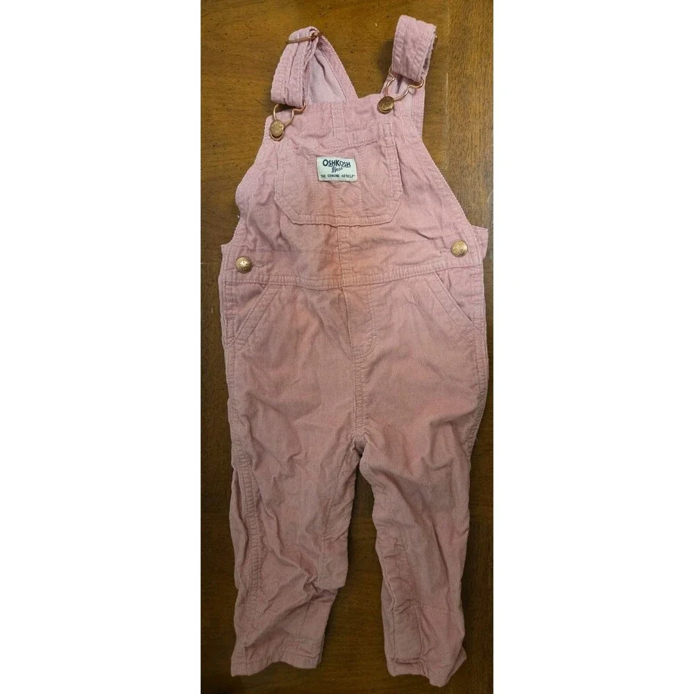Oshkosh B’Gosh Corduroy Overalls Pink Size 18 Mo Girls Snaps Vintage